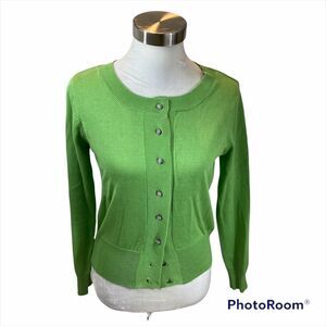 Bill Blass Jeans Green Cardigan with Rhinestone Buttons Size Small